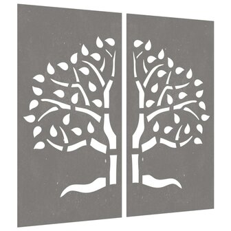 Wanddecoratie tuin 2 st boomontwerp 105x55 cm cortenstaal 3