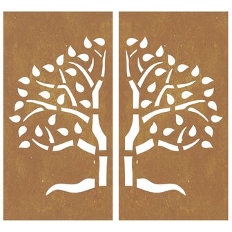 Wanddecoratie tuin 2 st boomontwerp 105x55 cm cortenstaal 4