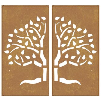 Wanddecoratie tuin 2 st boomontwerp 105x55 cm cortenstaal 5