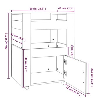 Keukentrolley 60x45x80 cm bewerkt hout betongrijs 9