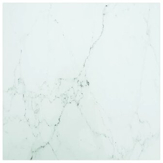Tafelblad 50x50 cm 6 mm gehard glas met marmeren design wit 1
