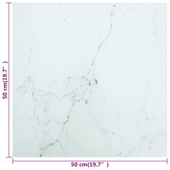 Tafelblad 50x50 cm 6 mm gehard glas met marmeren design wit 5