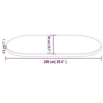 Tafelblad ovaal 100x50x2,5 cm massief grenenhout wit 7