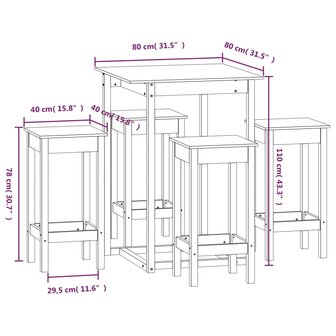 5-delige Barset massief grenenhout wit 9
