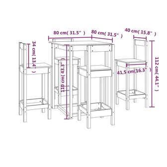 5-delige Barset massief grenenhout wit 9