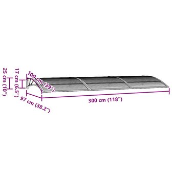 Deurluifel 300x100 cm polycarbonaat grijs 7