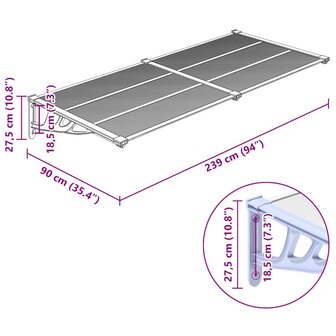 Deurluifel 239x90 cm polycarbonaat grijs en transparant 6