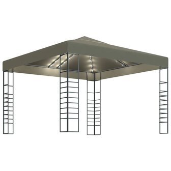 Tuinpaviljoen met LED-lichtslinger 3x3 m taupe 2