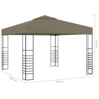Tuinpaviljoen met LED-lichtslinger 3x3 m taupe 9