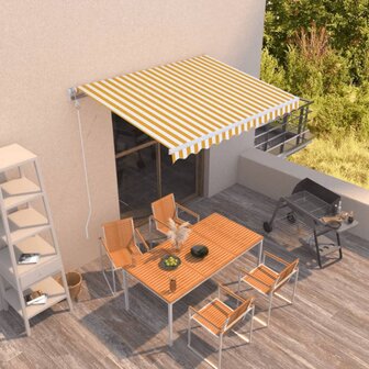 Luifel automatisch uittrekbaar 350x250 cm geel en wit 1