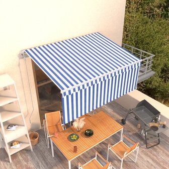 Luifel automatisch uittrekbaar rolgordijn 3,5x2,5 m blauw wit   1