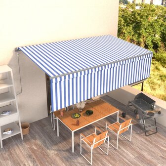 Luifel automatisch uittrekbaar met rolgordijn 5x3m blauw en wit 1