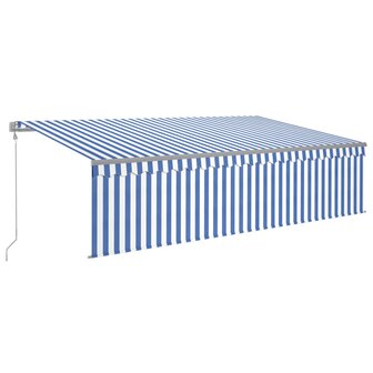 Luifel automatisch uittrekbaar met rolgordijn 5x3m blauw en wit 2