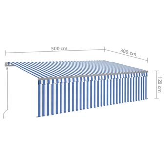 Luifel automatisch uittrekbaar met rolgordijn 5x3m blauw en wit 9