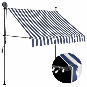 Luifel handmatig uitschuifbaar met LED 200 cm blauw en wit 1