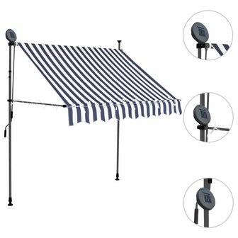 Luifel handmatig uitschuifbaar met LED 200 cm blauw en wit 3
