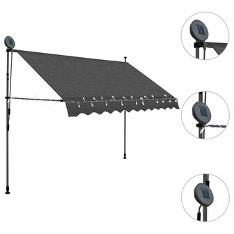 Luifel handmatig uitschuifbaar met LED 250 cm antracietkleurig 3