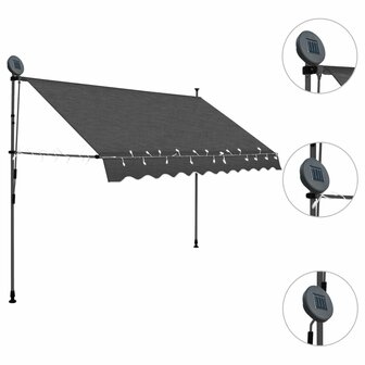 Luifel handmatig uitschuifbaar met LED 300 cm antracietkleurig 3