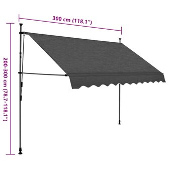 Luifel handmatig uitschuifbaar met LED 300 cm antracietkleurig 8