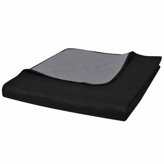 Bedsprei gewatteerd dubbelzijdig 230x260 cm zwart/grijs 1