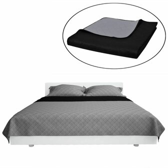 Bedsprei gewatteerd dubbelzijdig 230x260 cm zwart/grijs 2