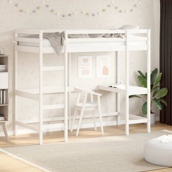 Hoogslaper met bureau massief grenenhout wit 90x190 cm 1