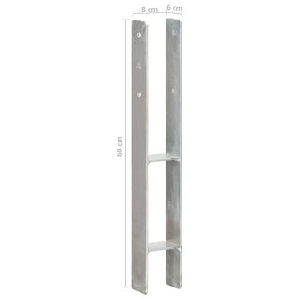 Grondankers 2 st 8x6x60 cm gegalvaniseerd staal zilverkleurig 7