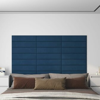 Wandpanelen 12 st 1,08 m&sup2; 60x15 cm fluweel blauw 1