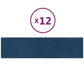 Wandpanelen 12 st 1,08 m&sup2; 60x15 cm fluweel blauw 2