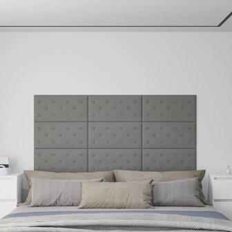 Wandpanelen 12 st 2,16 m&sup2; 60x30 cm kunstleer grijs 1
