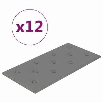 Wandpanelen 12 st 2,16 m&sup2; 60x30 cm kunstleer grijs 2