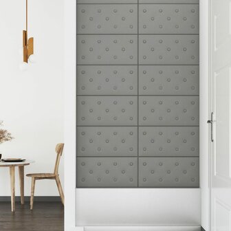 Wandpanelen 12 st 2,16 m&sup2; 60x30 cm kunstleer grijs 4