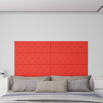 Wandpanelen 12 st 3,24 m&sup2; 90x30 cm kunstleer rood 1