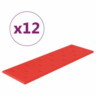 Wandpanelen 12 st 3,24 m&sup2; 90x30 cm kunstleer rood 2