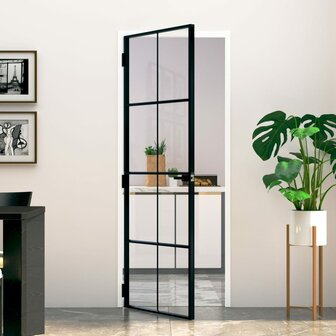 Binnendeur 76x201,5 cm gehard glas en aluminium smal zwart 1