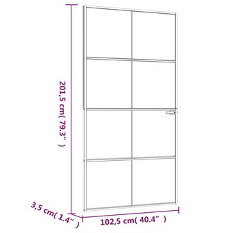 Binnendeur 102x201,5 cm gehard glas en aluminium smal zwart 8
