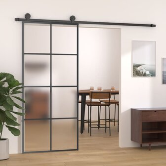 Schuifdeur 90x205 cm aluminium en ESG-glas zwart 1