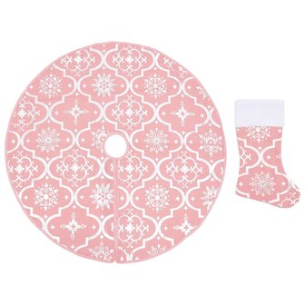 Kerstboomrok luxe met sok 150 cm stof roze 2