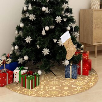 Kerstboomrok luxe met sok 150 cm stof geel 1