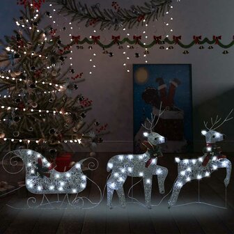 Kerstdecoratie rendieren en slee 60 LED&amp;apos;s zilverkleurig 1