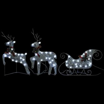 Kerstdecoratie rendieren en slee 60 LED&amp;apos;s zilverkleurig 3