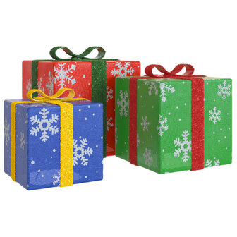 Kerstfiguur cadeaudoos 3 st verlicht 64 warmwitte LED&amp;apos;s 4