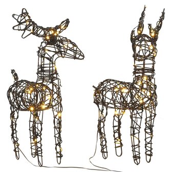 Kerstdecoraties rendieren 2 st 80 LED&amp;apos;s rattan warmwit 1