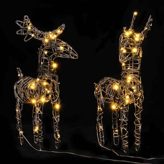 Kerstdecoraties rendieren 2 st 80 LED&amp;apos;s rattan warmwit 2