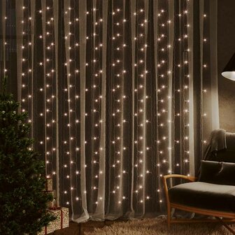 Lichtsnoergordijn met 300 LED&amp;apos;s en 8 functies 3x3 m warmwit 1
