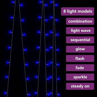 Lichtsnoergordijn met 300 LED&amp;apos;s en 8 functies 3x3 m blauw 4