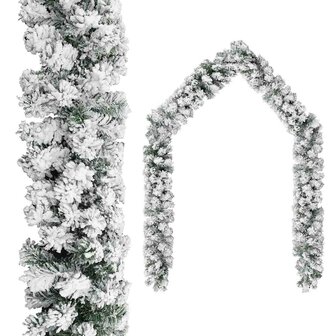 Kerstslinger met sneeuw 10 m PVC groen 1
