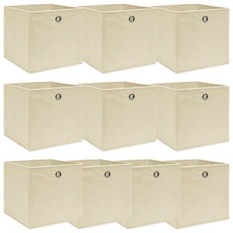 Opbergboxen 10 st 32x32x32 cm stof cr&egrave;mekleurig 1