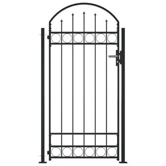 Poort met gebogen bovenkant en 2 palen 105x204 cm zwart 1