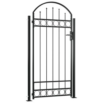 Poort met gebogen bovenkant en 2 palen 105x204 cm zwart 2